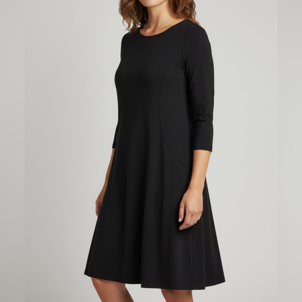 Tiana B. Classic Black 3/4 Sleeve Dress with side pockets